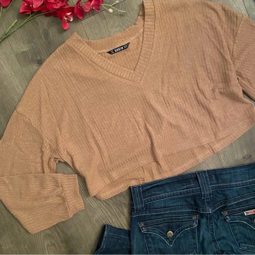 Cropped Tan Ribbed Knit Sweater - Picture 6 of 7